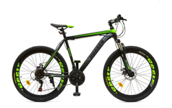 Велосипед 26" HOGGER STRIKE MD, 15", сталь, 21 ск, susp. fork, черно-зеленый матовый, Shimano, 2025