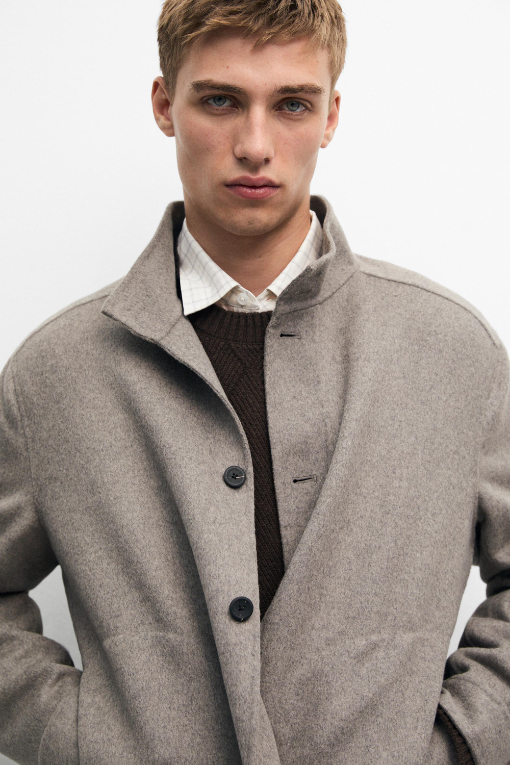 Massimo Dutti Куртка с высоким воротником из двойной шерстяной ткани, норка