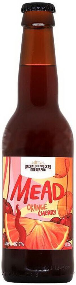 Медовуха Василеостровская Апельсин Вишня / Mead Orange &amp; Cherry 0.33л - 12шт