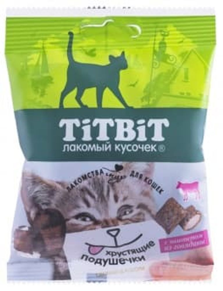 Лакомство Titbit для кошек, Хрустящие подушечки с паштетом из говядины, пакет 30 г Лакомство Titbit для кошек, Хрустящие подушечки с паштетом из говядины, пакет 30 г