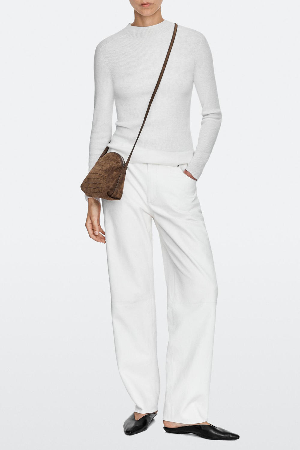Massimo Dutti Сумка через плечо из натуральной замши, хаки