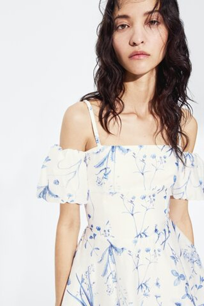 Платье из смеси льна с вырезами на плечах - H&M