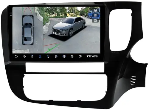 Магнитола для Mitsubishi Outlander 3 2012-2021 (правый руль) - Teyes CC3-2K-360 монитор 9.5" 2K QLED на Android 10, Быстрая, CarPlay, 4G SIM-слот, 4 камеры в комплекте