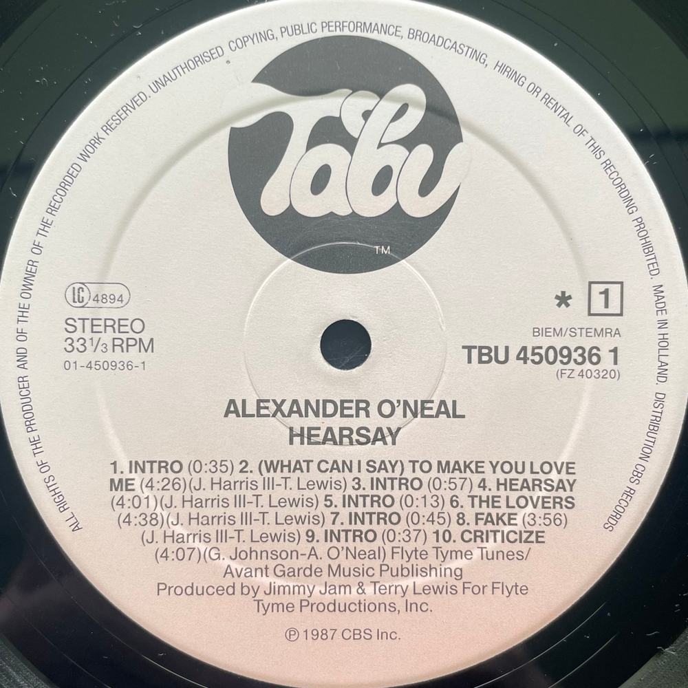 Alexander O'Neal - Hearsay (Голландия 1987г.)