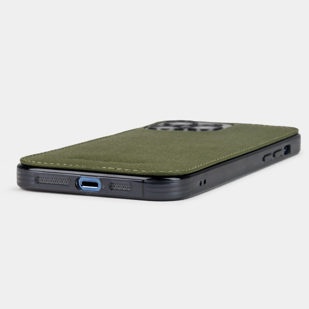 Чехол для iPhone 15 Pro Max из кожи сафьяно, цвета хаки