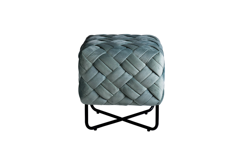 Пуф из плетеного велюра 44x43x43см Garda Decor мятный на металлическиx опораx