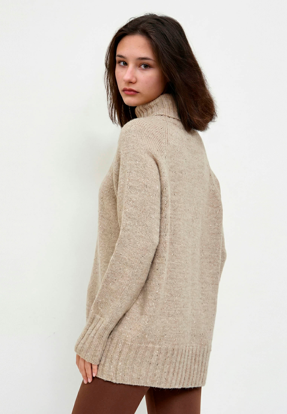 Джемпер женский косы Т128-13 коричневый