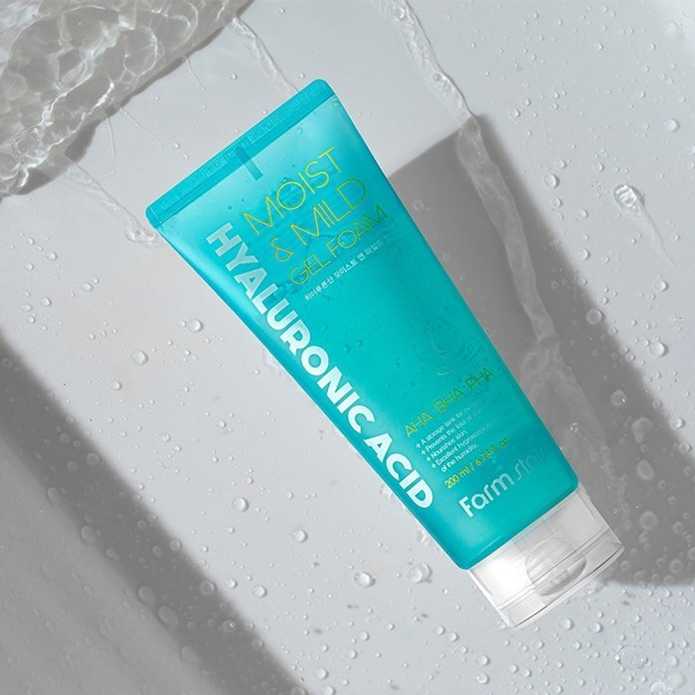 Очищающая гелевая пенка с гиалуроновой кислотой и AHA, BHA кислотами FarmStay hyaluronic acid moist & mild gel foam