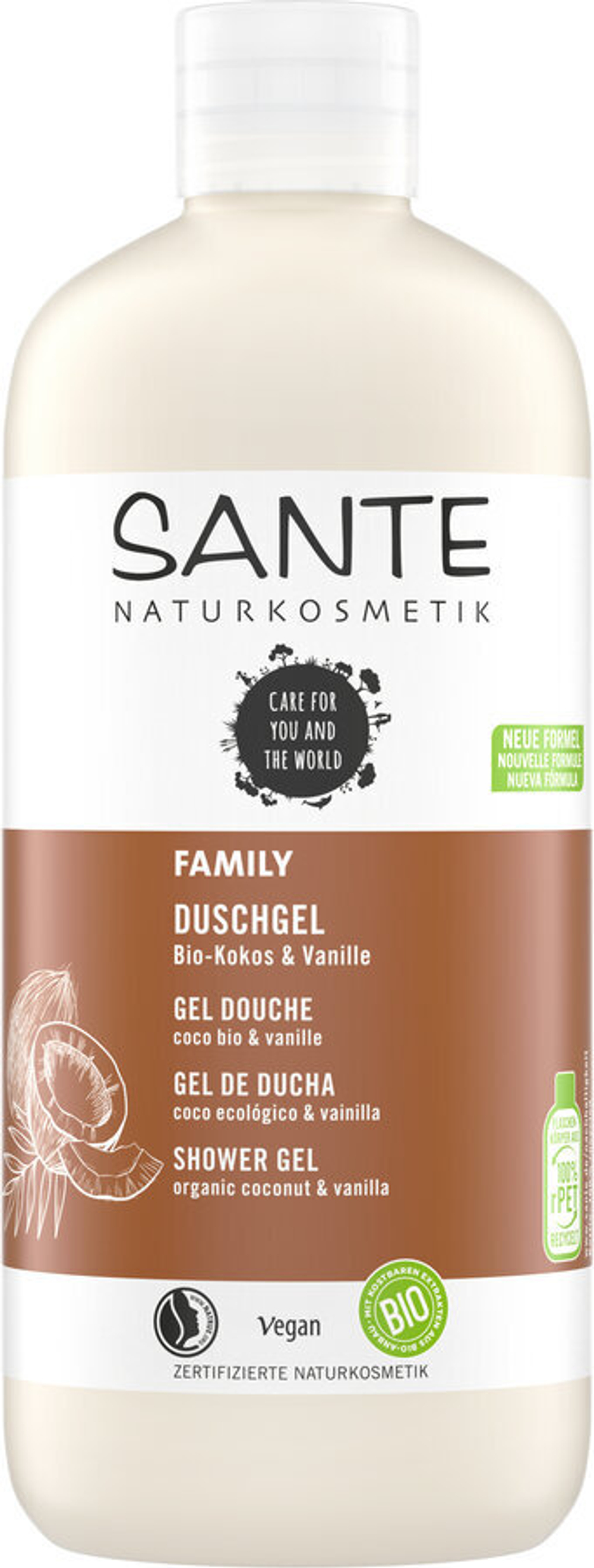 Гель для душа Family, органический, кокос и ваниль Sante, 500 мл