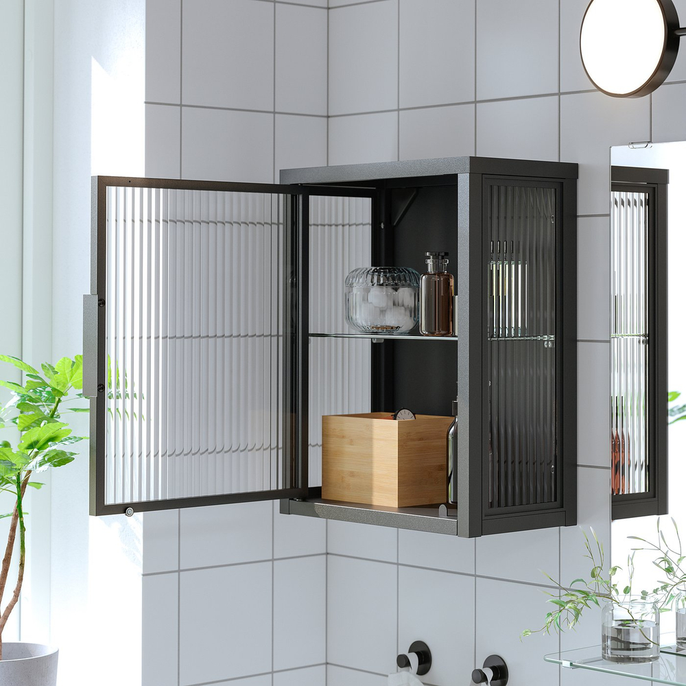 IKEA MOSSJÖN  (ИКЕА МОСШЁН)  -  Шкаф навесной со стеклянной дверью - антрацит 36х18х44 см