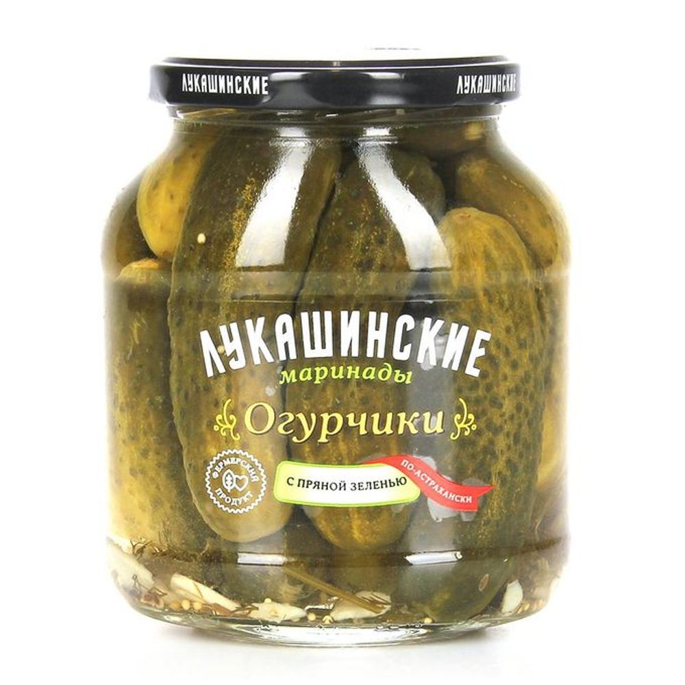 Огурчики "Лукашинские" "по Астрахански" с пряной зеленью 670гр*6шт