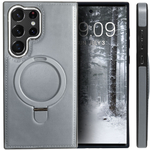 Business style чехол из кожи для SAMSUNG GALAXY S24 ULTRA с кольцом-подставкой и бархатной подкладкой