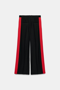 ZARA ШИРОКИЕ БРЮКИ С ПОЛОСАМИ ПО БОКАМ — ZW COLLECTION, КРАСНЫЙ/ЧЕРНЫЙ