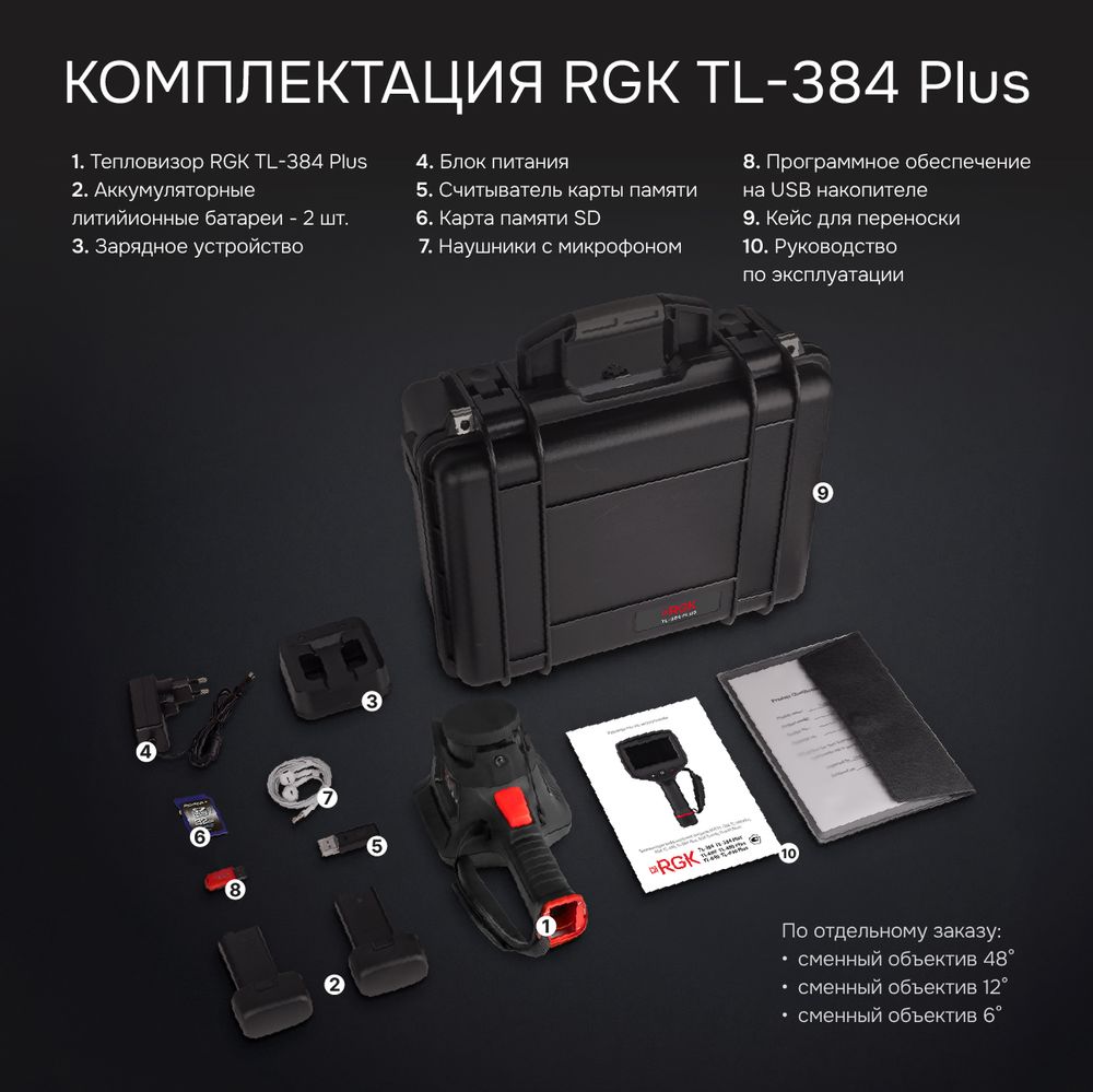 Тепловизор RGK TL-384 Plus с поверкой в комплекте с телеобъективом 12°, RGK