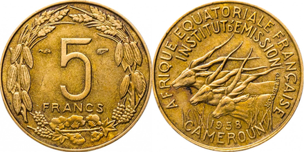 Французская Экваториальная Африка 5 франков, 1958 Антилопа VF