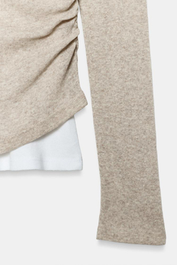 ZARA ТОП СО СБОРКАМИ И ДВОЙНЫМ ЭФФЕКТОМ, БЕЖЕВЫЙ МЕЛАНЖ
