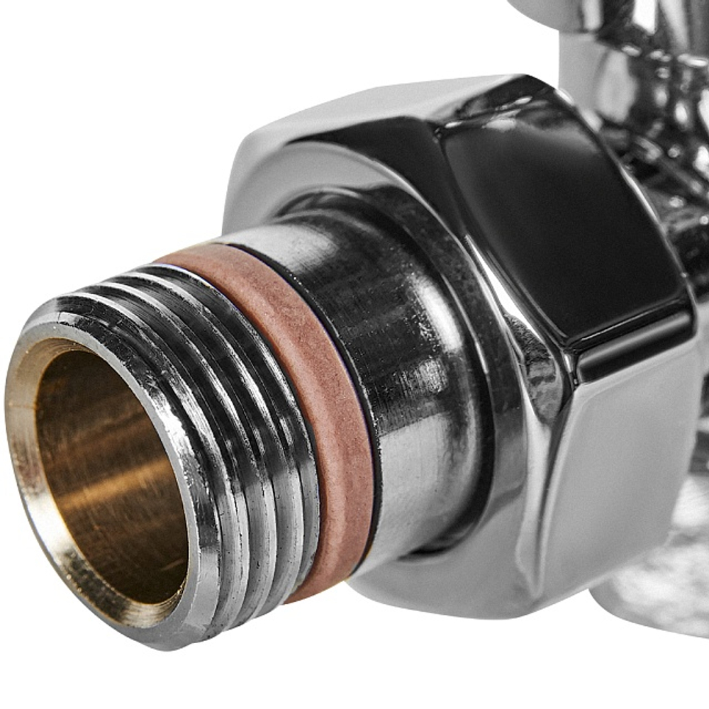 Клапан термостатический угловой STOUT Design - 1/2" (ВР/НР-американка, PN10, Tmax 120°C, EPTF уплотнение, цвет хром)