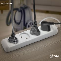 Удлинитель электрический ЭРА U-4-3m-2x1 без заземления 4 розетки 3м ПВС 2x1мм2 10А | Электротовары