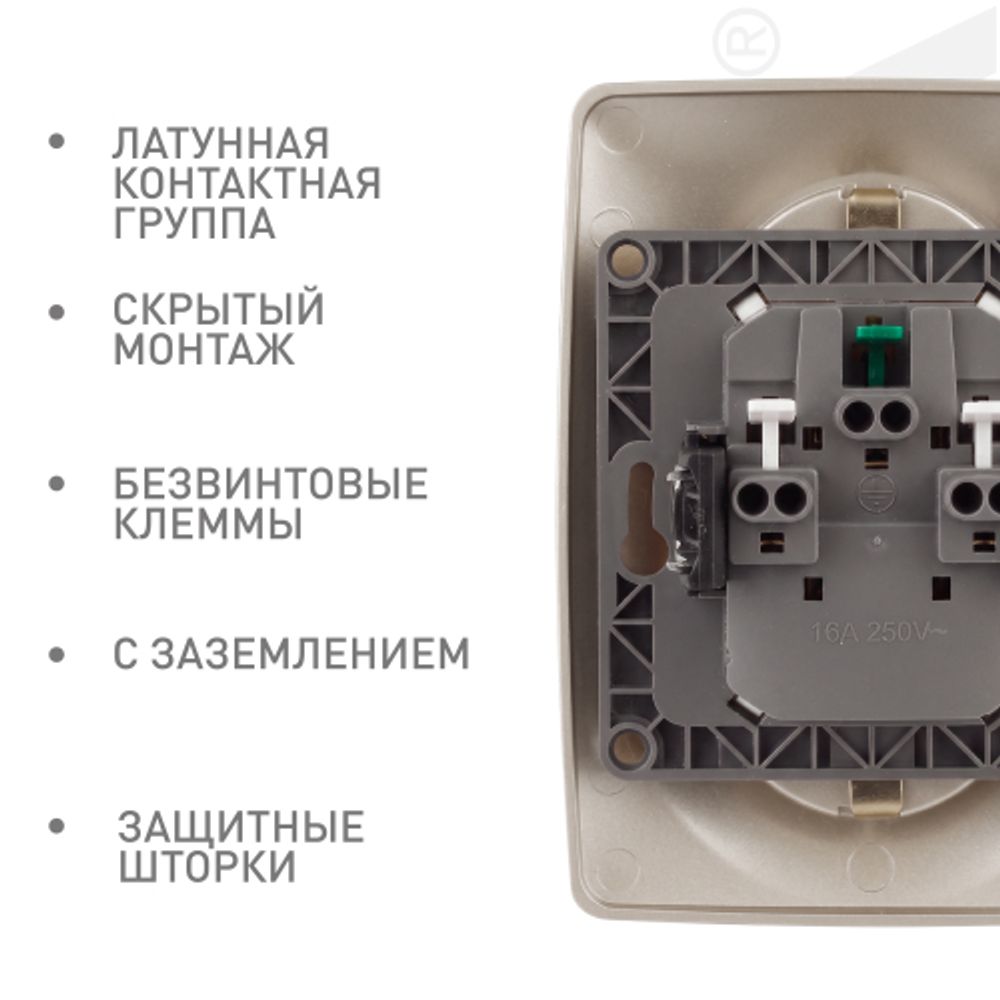 Розетка ЭРА Серия 12 12-2108-04 2X2P+E Schuko со шторками 16A-250В IP20 шампань | Эра 12