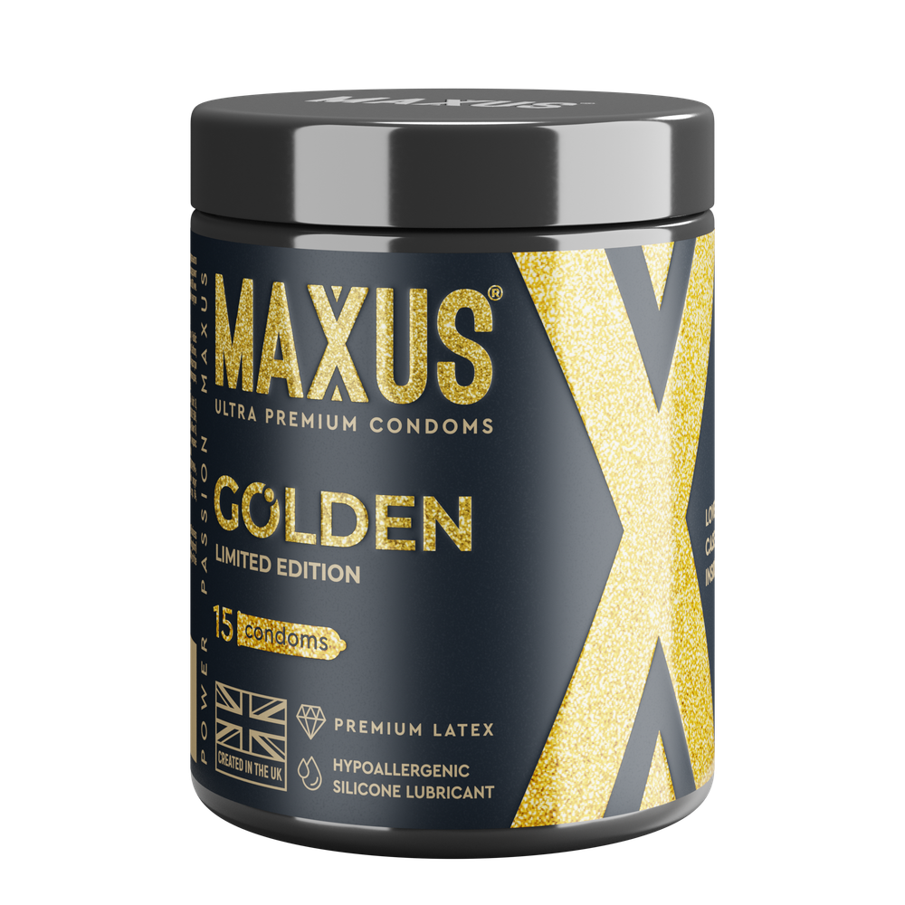 MAXUS Golden Limited Edition - Презервативы в железном кейсе, золотые, 15 шт.