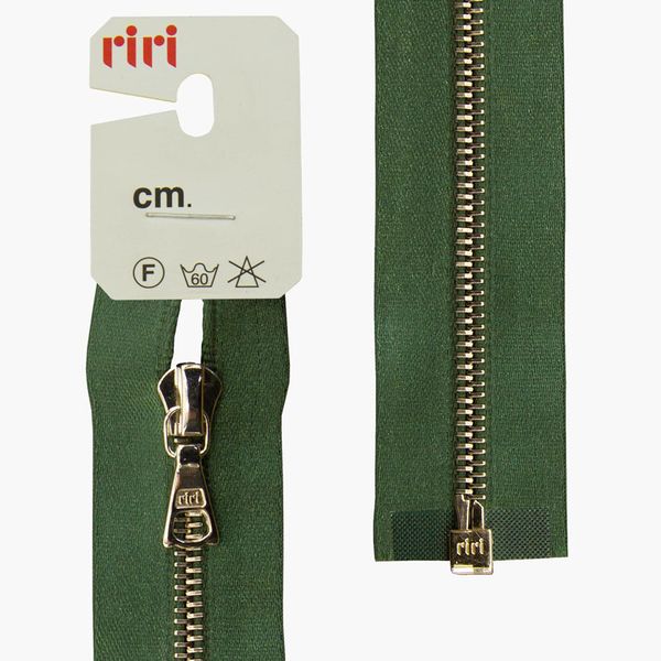 Молния металл RIRI Т4 (4 мм) 1 зам., разъем., 70 см, Ni, атласная тесьма, цв.5861, зеленый хол., 1 шт