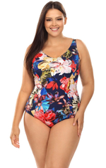 Совместный купальник plus size с цветочным рисунком на лицевой части (Размер: 90D/44) (Цвет: разноцветный)