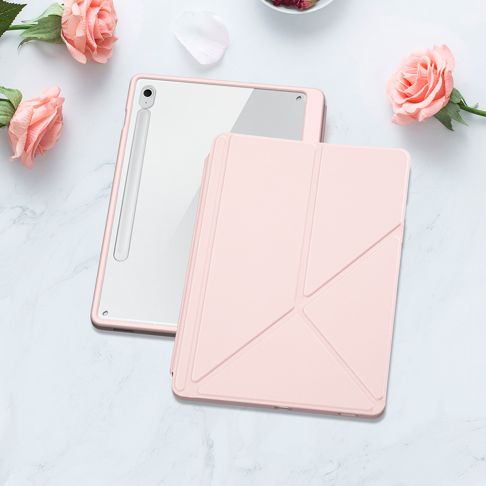 Чехол книжка розового цвета от Dux Ducis для Samsung Galaxy Tab S10 FE+, серия Magi Series Case, с держателем Pencil и функцией автоматического перехода в спящий режим