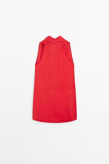 Massimo Dutti Мини-платье из 100% льна с запахом, красный