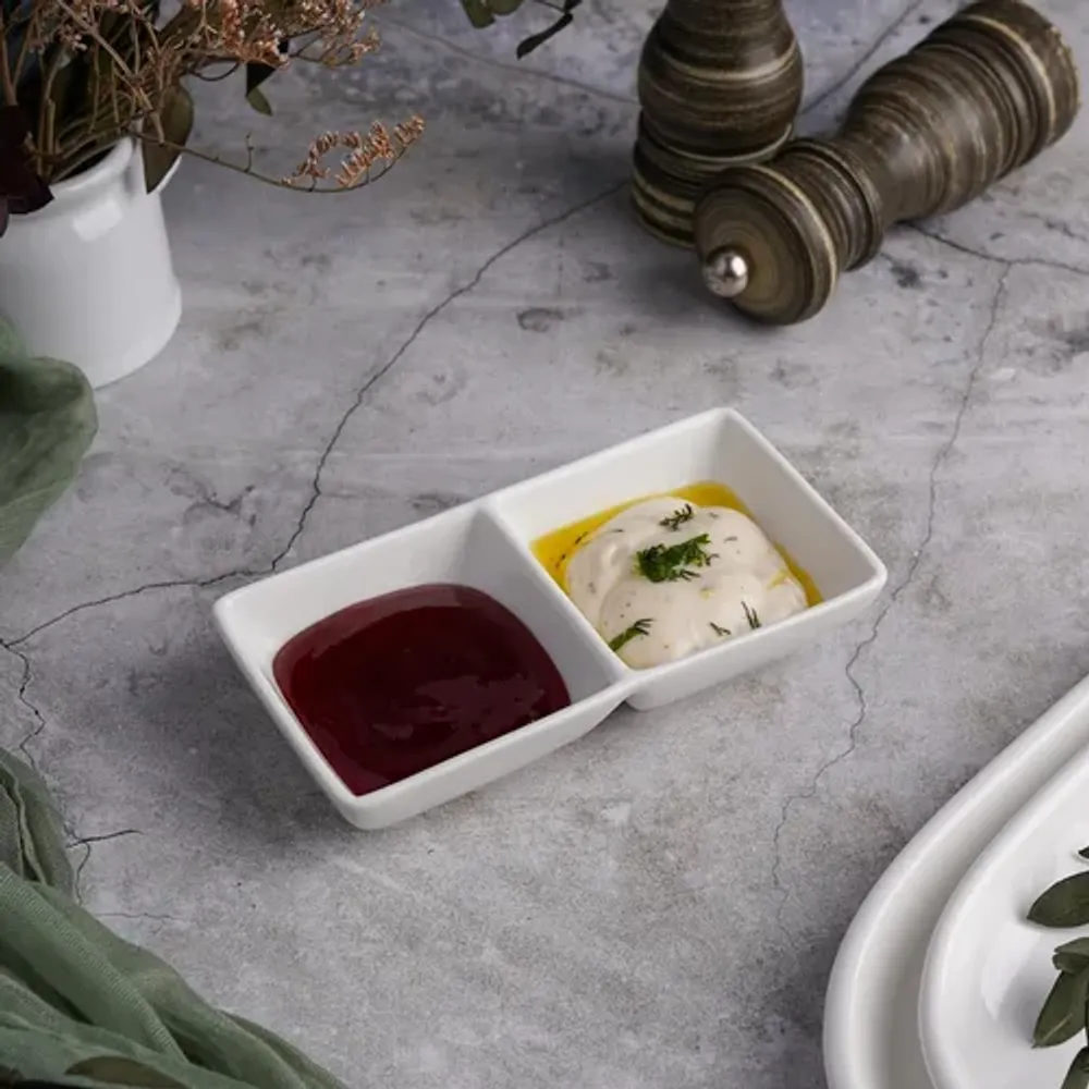 Соусник 70*70 мл двойной 14*7 см h3 см прямоуг. белый фарфор P.L. Proff Cuisine [6]