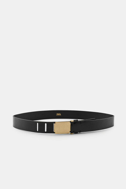 ZARA КОЖАНЫЙ РЕМЕНЬ 100% С ПРЯЖКОЙ, ЧЕРНЫЙ