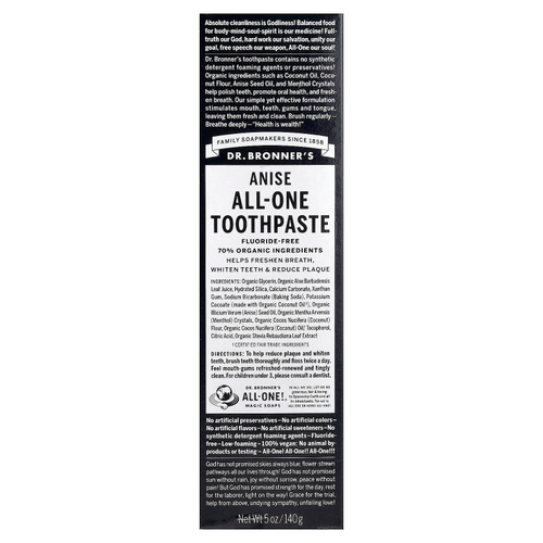 Dr. Bronner's, универсальная зубная паста без фторидов, анис, 140 г (5 унций)