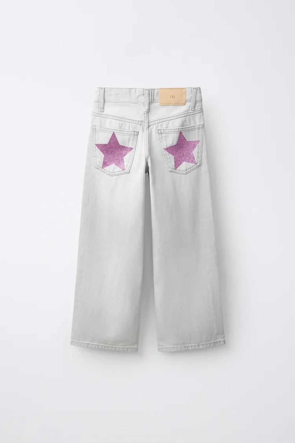 ZARA ДЖИНСЫ WIDE LEG СО СТРАЗАМИ, СЕРЫЙ МЕЛАНЖ