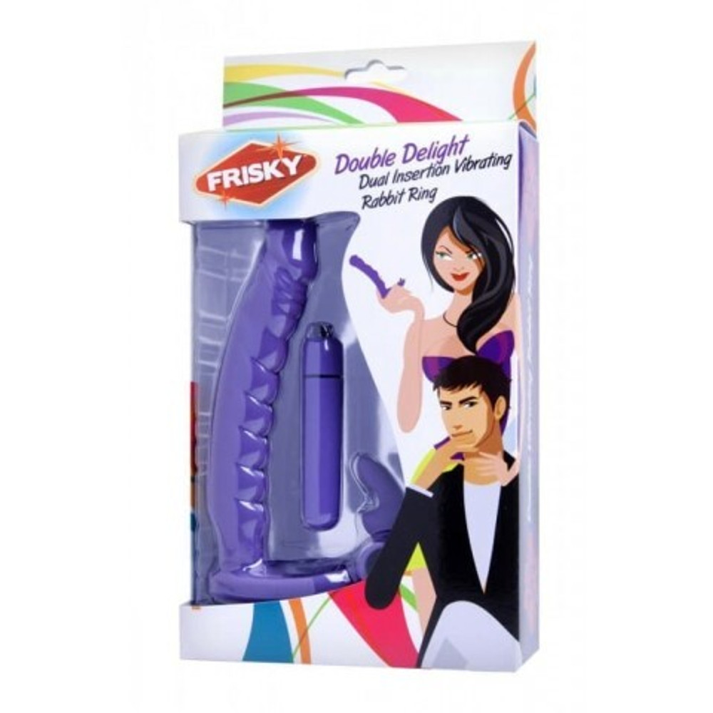 Силиконовый страпон с виброкольцом Double Delight Frisky, фиолетовый, 16.5 см