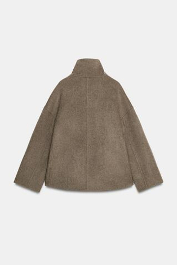 ZARA КОРОТКОЕ ШЕРСТЯНОЕ ПАЛЬТО — ZW COLLECTION, СЕРОВАТО-КОРИЧНЕВЫЙ