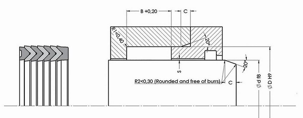 A120-160/2 V-образное штоковое уплотнение 160-190-50/8