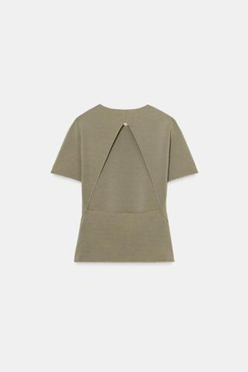 ZARA ТОП С ВЫРЕЗОМ И КОРОТКИМИ РУКАВАМИ, ХАКИ