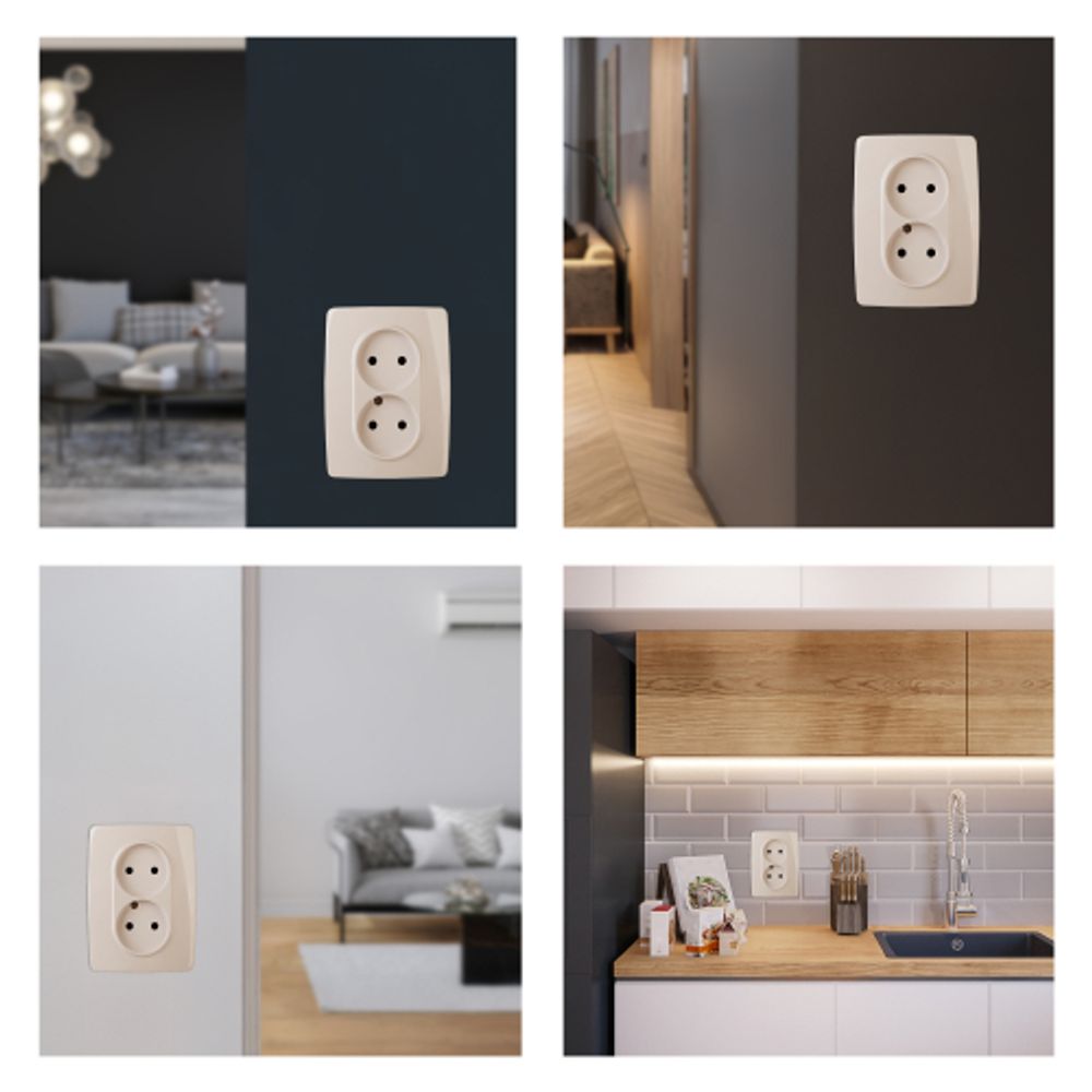 Розетка ЭРА Серия 12 12-2107-02 двойная без заземления 2X2P 16A-250В IP20 слоновая кость | Эра 12