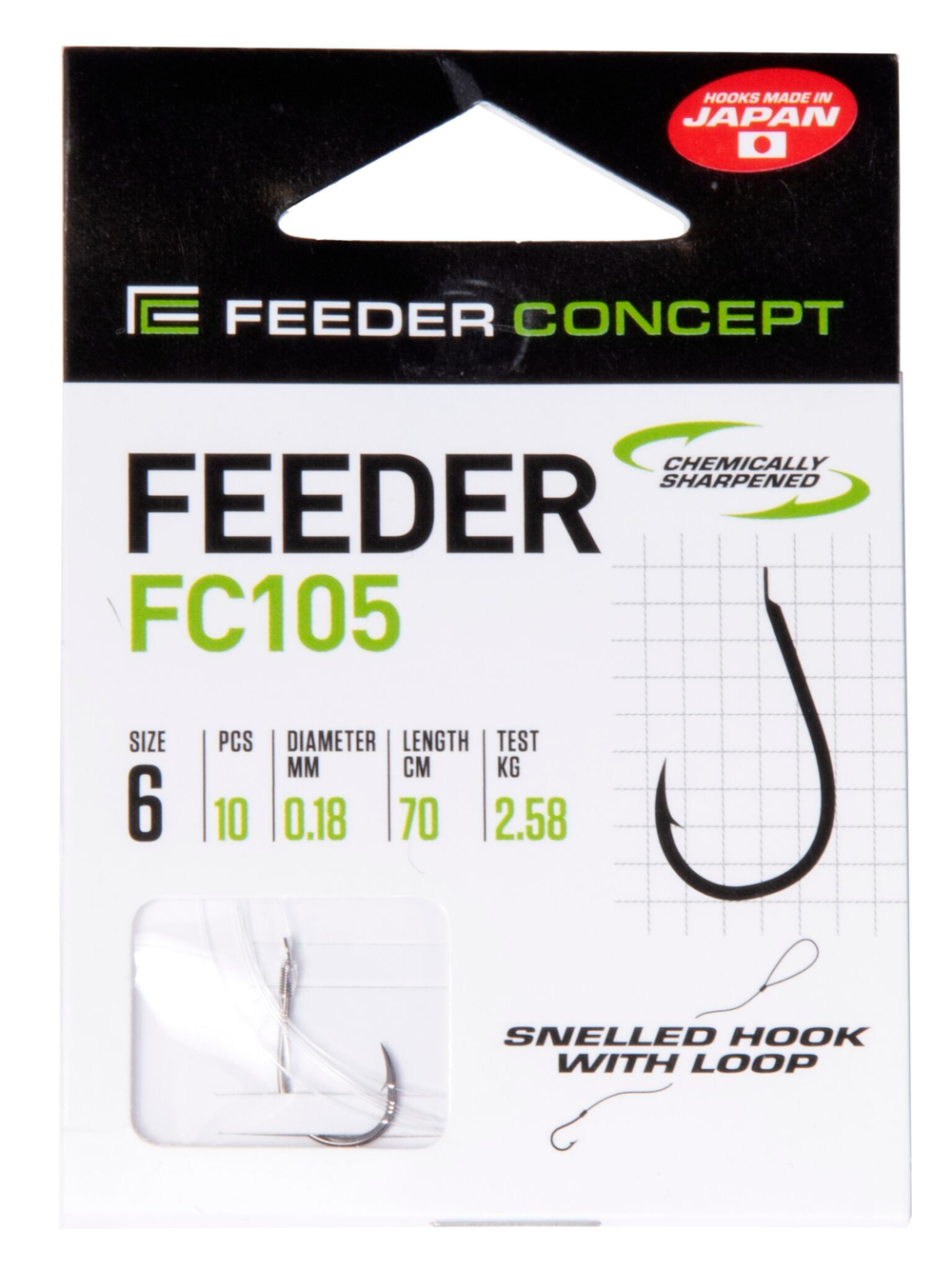 Крючки с поводком FC FEEDER FC105 70, 0,18, №6, 10 шт. (поводок 70 см, 0,12 мм)