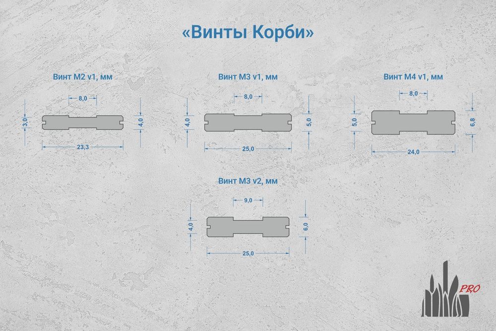 Винт Корби М2 (v1) нержавеющая сталь, 23x4,0x3,0 мм