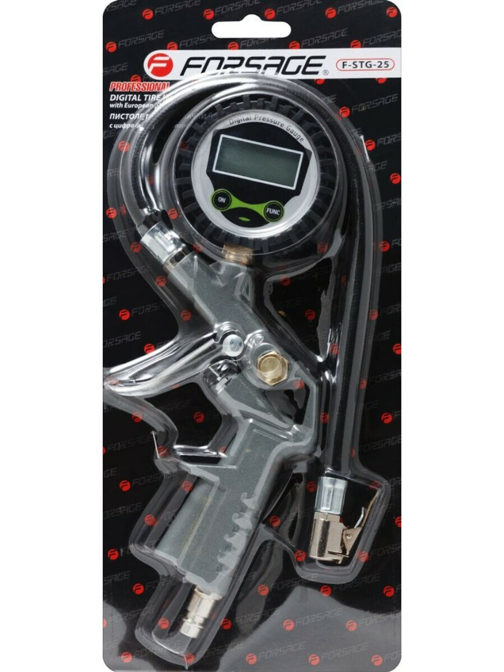 Пистолет для подкачки шин с цифровым манометром и шлангом, в блистере Forsage F-STG-25