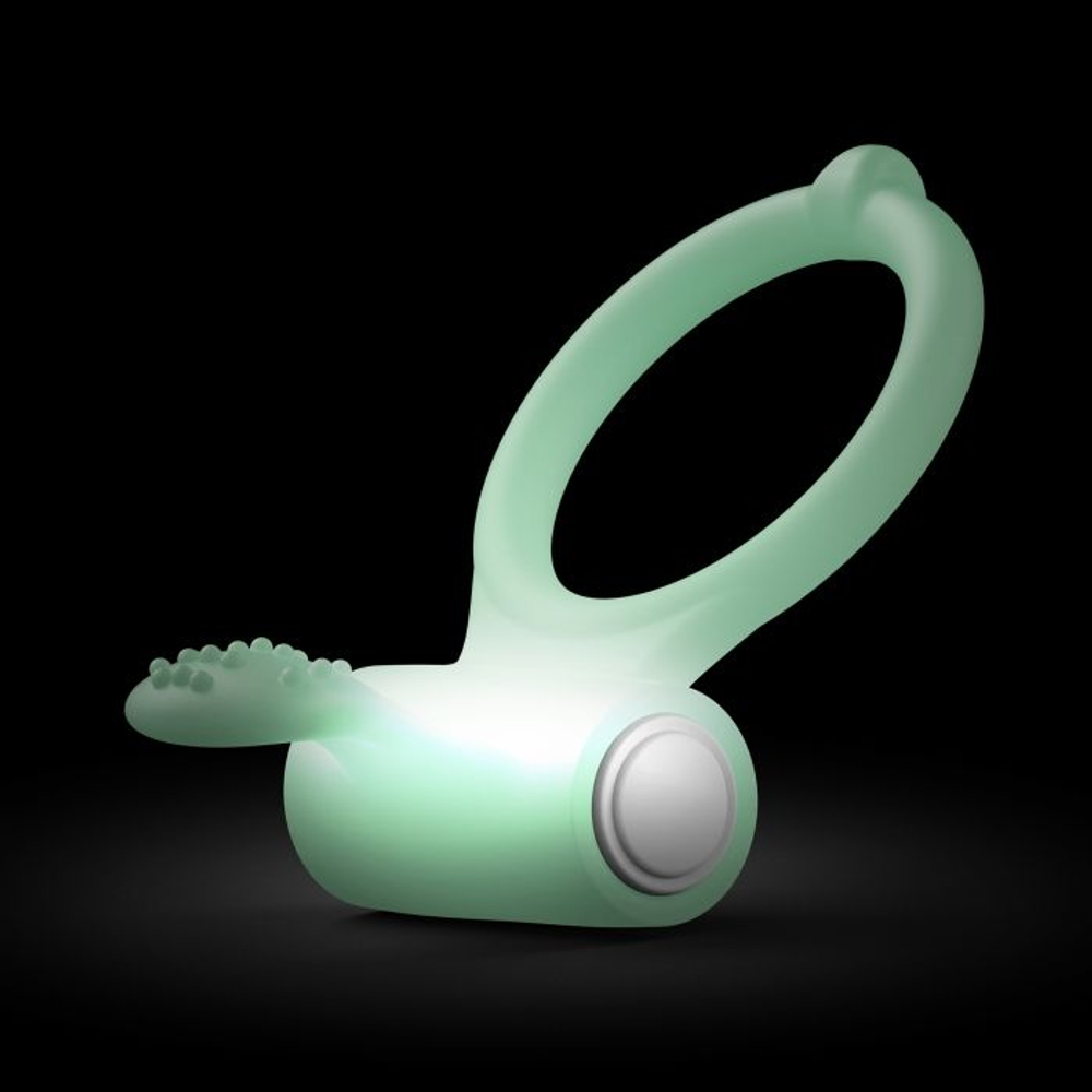 Эрекционное кольцо с вибрацией Dorcel POWER CLIT PHOSPHO на батарейках, светящееся