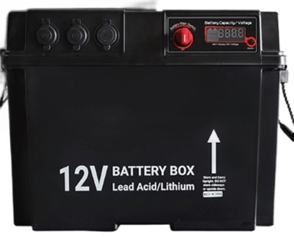 Бокс аккумуляторный 2xUSB, 2x12В, вольтметр с индикацией 420х250х330