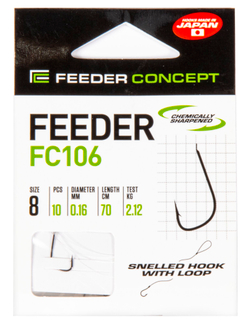Крючки с поводком FC FEEDER FC106 №8, 10 шт. (поводок 70 см, 0,16 мм)