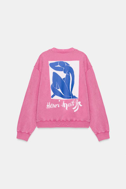 ZARA ТОЛСТОВКА HENRI MATISSE С ЭФФЕКТОМ ПОТЕРТОСТИ, РОЗОВЫЙ