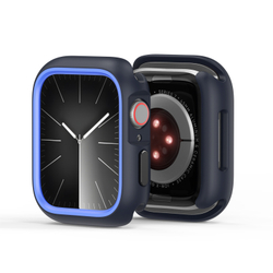 Чехол-бампер для часов Apple Watch 45 мм для моделей 7, 8 и 9 серии, темно-синий с синими вставками (Midnight/Blue) от Dux Ducis, серия Bamo Series Case