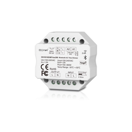 Donel, Triac Диммер BT+RF+Push, AC 230В 1 канал.1.5А, макс.мощность LED 200Вт, Push-Dim, серия:DDIM
