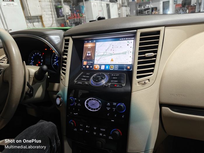 Магнитола для Infiniti QX70, FX35 (S51), FX37, FX30d, FX50 2008-2016 (Поддержка Bose и 360) - Kuberg KP-9828-5 (бежевая) QLed+2K, Android 12, Быстрая, CarPlay, 4G SIM-слот