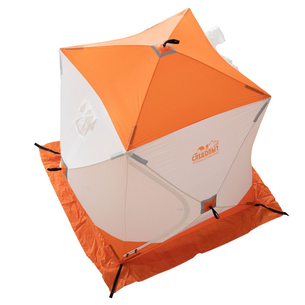 Палатка зимняя куб СЛЕДОПЫТ 1,5 х1,5 м, Oxford 240D PU 1000, S по полу 2,2  кв.м, цв. оранжевый/бел