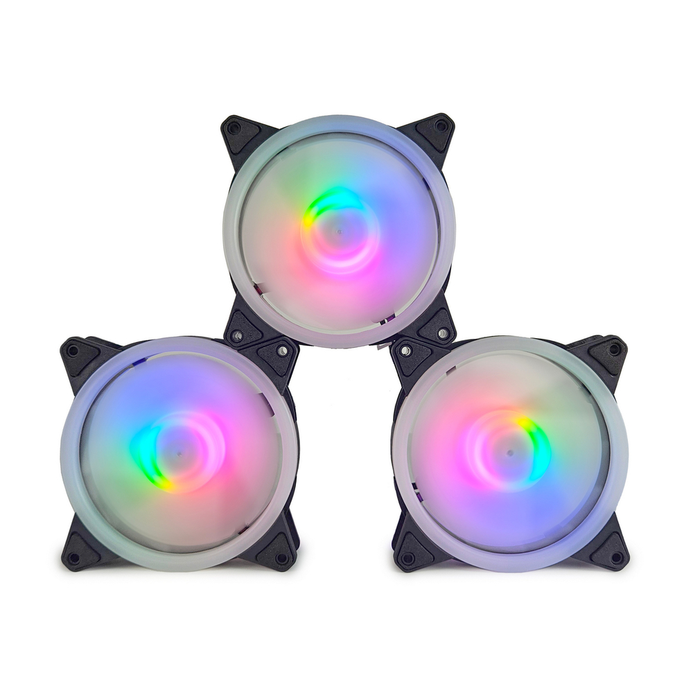 Комплект из 3 вентиляторов ТЕСЛА (TESLA) RGB120-DB3, 120мм, 3-pin+Molex, черный-белый/FRGB, 1200rpm, 38CFM, 21дБ, антивибропрокладки (TSL-120-DB3)