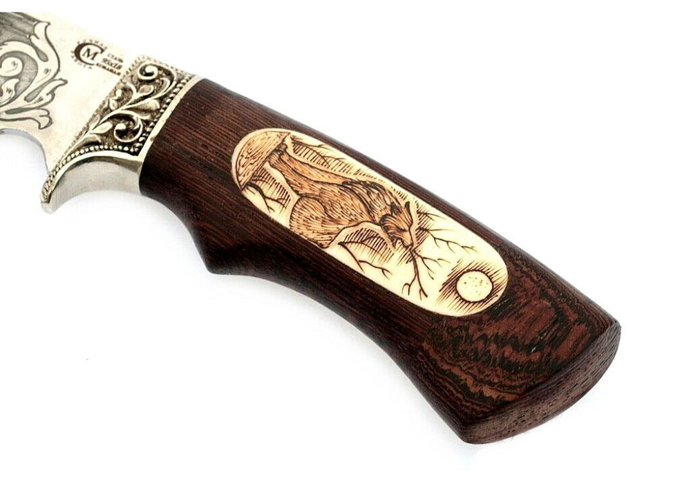Туристический нож Лорд, кованая 95х18 с гравировкой, венге, кость